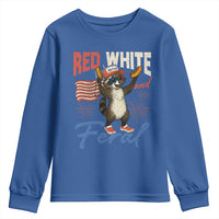 Funny Raccoon July 4th Youth Sweatshirt Red White and Feral Patriotic Trash Panda - Wonder Print Shop