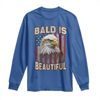 American Flag Bald Eagle Long Sleeve Shirt Bald Is Beautiful Retro 4th of July Independence Day - Wonder Print Shop