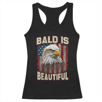 American Flag Bald Eagle Racerback Tank Top Bald Is Beautiful Retro 4th of July Independence Day - Wonder Print Shop
