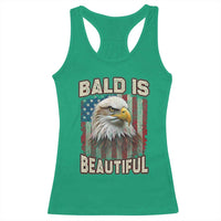 American Flag Bald Eagle Racerback Tank Top Bald Is Beautiful Retro 4th of July Independence Day - Wonder Print Shop