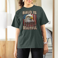 American Flag Bald Eagle T Shirt For Women Bald Is Beautiful Retro 4th of July Independence Day - Wonder Print Shop