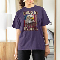American Flag Bald Eagle T Shirt For Women Bald Is Beautiful Retro 4th of July Independence Day - Wonder Print Shop