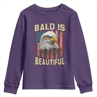 American Flag Bald Eagle Youth Sweatshirt Bald Is Beautiful Retro 4th of July Independence Day - Wonder Print Shop