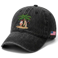 Funny Christmas In July Beach Washed Cotton Baseball Cap Mankini Santa Summer Swimsuit Summer Holiday Vacation Graphic