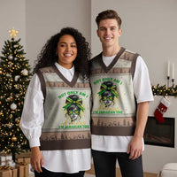 Jamaican Girl V-Neck Knit Sweater Vest Messy Bun Not Only Am I A Princess Im Jamaican Too - Wonder Print Shop