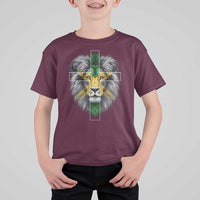 Lion of Judah Cross Jamaica Flag T Shirt For Kid Christian Faith Jamaican Pride