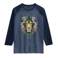 Lion of Judah Cross Jamaica Flag Raglan Shirt Christian Faith Jamaican Pride