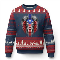 Lion of Judah Cross Puerto Rico Flag Ugly Christmas Sweater Christian Faith Puerto Rican Pride