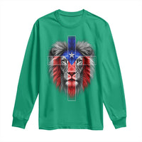 Lion of Judah Cross Puerto Rico Flag Long Sleeve Shirt Christian Faith Puerto Rican Pride