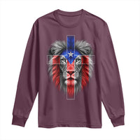Lion of Judah Cross Puerto Rico Flag Long Sleeve Shirt Christian Faith Puerto Rican Pride