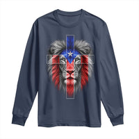 Lion of Judah Cross Puerto Rico Flag Long Sleeve Shirt Christian Faith Puerto Rican Pride