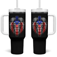 Lion of Judah Cross Puerto Rico Flag Tumbler With Handle Christian Faith Puerto Rican Pride