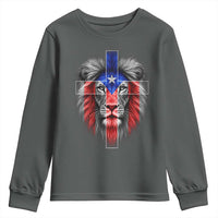 Lion of Judah Cross Puerto Rico Flag Youth Sweatshirt Christian Faith Puerto Rican Pride