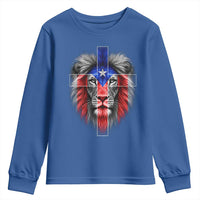 Lion of Judah Cross Puerto Rico Flag Youth Sweatshirt Christian Faith Puerto Rican Pride
