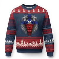 Lion of Judah Cross Haiti Flag Ugly Christmas Sweater Christian Faith Haitian Pride