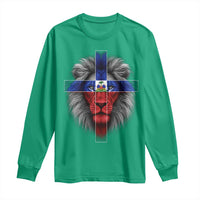 Lion of Judah Cross Haiti Flag Long Sleeve Shirt Christian Faith Haitian Pride