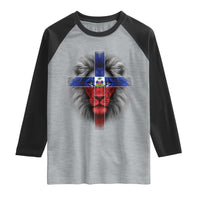 Lion of Judah Cross Haiti Flag Raglan Shirt Christian Faith Haitian Pride