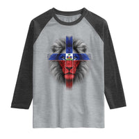 Lion of Judah Cross Haiti Flag Raglan Shirt Christian Faith Haitian Pride
