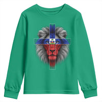 Lion of Judah Cross Haiti Flag Youth Sweatshirt Christian Faith Haitian Pride