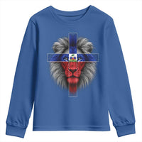 Lion of Judah Cross Haiti Flag Youth Sweatshirt Christian Faith Haitian Pride