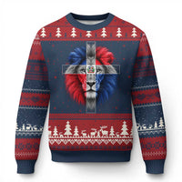 Lion of Judah Cross Dominican Republic Flag Ugly Christmas Sweater Christian Faith Dominican Pride