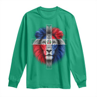 Lion of Judah Cross Dominican Republic Flag Long Sleeve Shirt Christian Faith Dominican Pride
