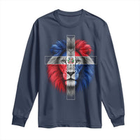 Lion of Judah Cross Dominican Republic Flag Long Sleeve Shirt Christian Faith Dominican Pride