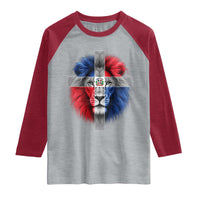 Lion of Judah Cross Dominican Republic Flag Raglan Shirt Christian Faith Dominican Pride