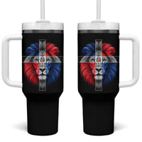 Lion of Judah Cross Dominican Republic Flag Tumbler With Handle Christian Faith Dominican Pride