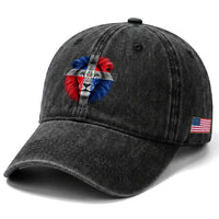 Lion of Judah Cross Dominican Republic Flag Washed Cotton Baseball Cap Christian Faith Dominican Pride