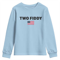 Two Fiddy American Flag Youth Sweatshirt Funny 250th America Celebration Patriotic Graphic