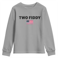 Two Fiddy American Flag Youth Sweatshirt Funny 250th America Celebration Patriotic Graphic