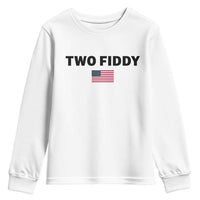 Two Fiddy American Flag Youth Sweatshirt Funny 250th America Celebration Patriotic Graphic
