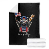 Funny Two Fiddy Raccoon Patriotic Throw Blanket USA Flag Hot Dog Fourth of July USA 250th Anniversary