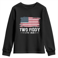 Two Fiddy USA 250th Anniversary Youth Sweatshirt Vintage American Flag Patriotic Humor