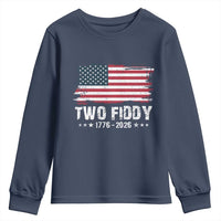 Two Fiddy USA 250th Anniversary Youth Sweatshirt Vintage American Flag Patriotic Humor