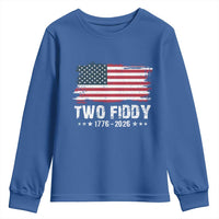 Two Fiddy USA 250th Anniversary Youth Sweatshirt Vintage American Flag Patriotic Humor
