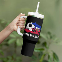 Ayiti Ann Ale Haiti Soccer Tumbler With Handle Haitian Football Fan Pride Flag Graphic Caribbean Sports