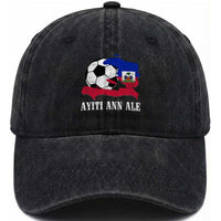 Ayiti Ann Ale Haiti Soccer Washed Cotton Baseball Cap Haitian Football Fan Pride Flag Graphic Caribbean Sports
