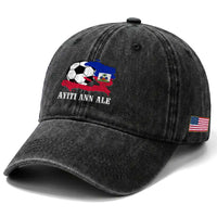 Ayiti Ann Ale Haiti Soccer Washed Cotton Baseball Cap Haitian Football Fan Pride Flag Graphic Caribbean Sports