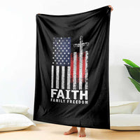 Faith Family Freedom Throw Blanket Charlie Kirk Patriotic Christian Vintage USA Flag - Wonder Print Shop