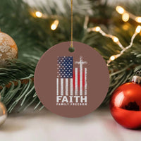 Faith Family Freedom Ceramic Ornament Charlie Kirk Patriotic Christian Vintage USA Flag - Wonder Print Shop