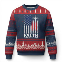 Faith Family Freedom Ugly Christmas Sweater Charlie Kirk Patriotic Christian Vintage USA Flag - Wonder Print Shop
