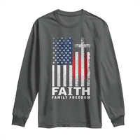 Faith Family Freedom Long Sleeve Shirt Charlie Kirk Patriotic Christian Vintage USA Flag - Wonder Print Shop