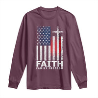 Faith Family Freedom Long Sleeve Shirt Charlie Kirk Patriotic Christian Vintage USA Flag - Wonder Print Shop