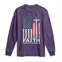 Faith Family Freedom Long Sleeve Shirt Charlie Kirk Patriotic Christian Vintage USA Flag - Wonder Print Shop