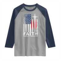Faith Family Freedom Raglan Shirt Charlie Kirk Patriotic Christian Vintage USA Flag - Wonder Print Shop