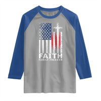 Faith Family Freedom Raglan Shirt Charlie Kirk Patriotic Christian Vintage USA Flag - Wonder Print Shop