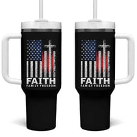 Faith Family Freedom Tumbler With Handle Charlie Kirk Patriotic Christian Vintage USA Flag - Wonder Print Shop