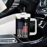 Faith Family Freedom Tumbler With Handle Charlie Kirk Patriotic Christian Vintage USA Flag - Wonder Print Shop
